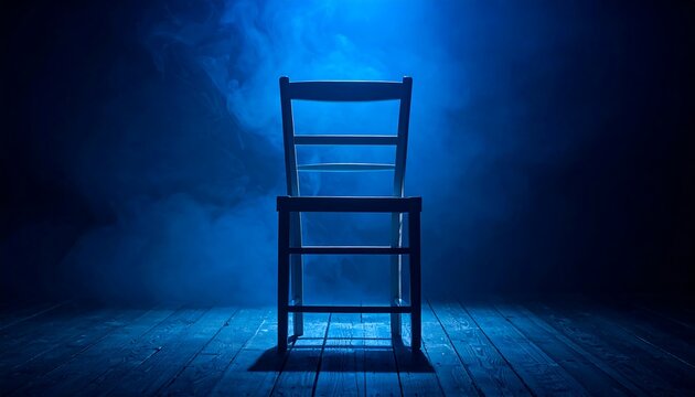 Solitary Chair in Blue Spotlight - A Moment of Reflection.