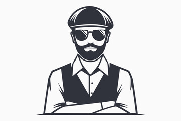 Bearded man wearing cap and sunglasses confidently poses with his arms crossed for the camera