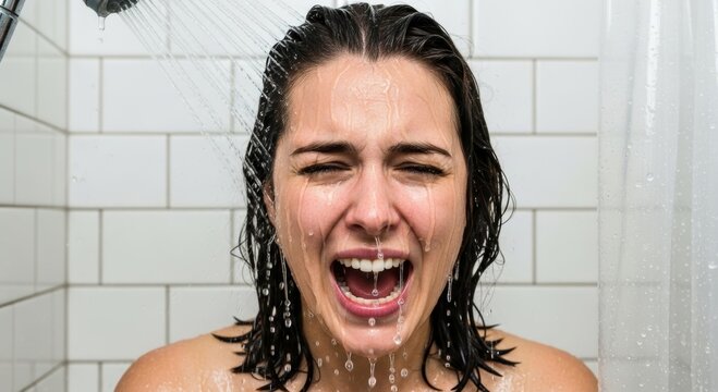 Refreshing shower moment with emotion in bathroom setting - Powered by Adobe