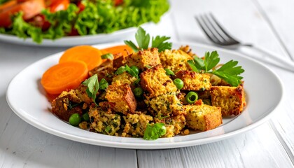 Delicious Tofu Scramble with Carrots and Fresh Parsley.