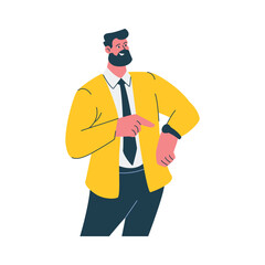cartoon businessman pointing watch