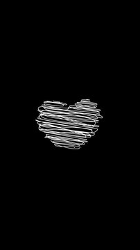 White scribbled heart or love shape against a black background.