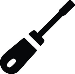 Black flathead screwdriver shows a tool for repairs and improvements in the white background
