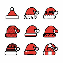 Variety of Stylized Christmas Santa Hats Vector Set