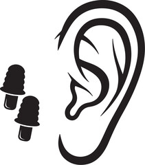 Human ear and two earplugs icon Keywords: ear, human ear, earplug, earplugs, hearing protection, sound, noise, protection, safety, medical, health, anatomy, body part, on transparent background
