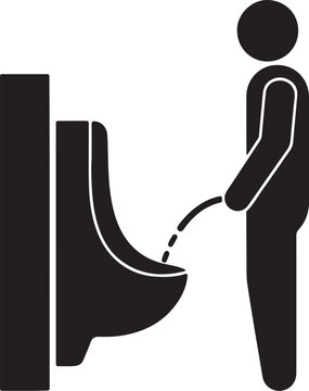 Man using a urinal in a public restroom icon Keywords: urinal, public restroom, man, male, toilet, bathroom, icon, pictogram, silhouette, standing, peeing, urination, on transparent background