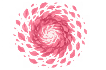 Pink petals forming a vibrant swirling vortex with glowing energy, abstract floral cyclone, transparent background