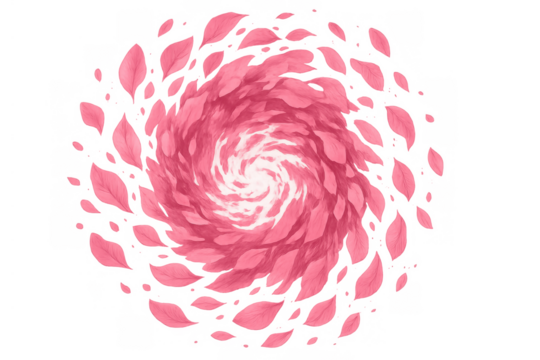 Pink petals forming a vibrant swirling vortex with glowing energy, abstract floral cyclone, transparent background