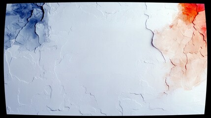 A textured white surface with abstract splashes of blue on the left and orange on the right, creating a dynamic and artistic background.