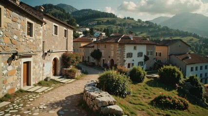 Italian Village Landscape Stone Houses, Mountain Scenery, Rural Italy