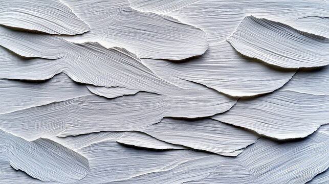 A close-up, abstract view of overlapping white brush strokes with fine, parallel lines creating a textured surface.