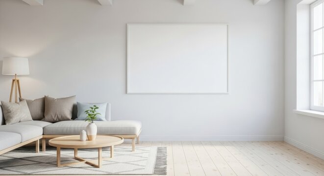 Minimalist living room with white walls and modern decor suitable for contemporary interiors