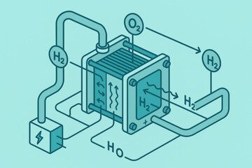 Innovative hydrogen fuel cell diagram illustrating electrochemical process and energy conversion featuring H2 and O2 interactions revealing sustainable technology principles
