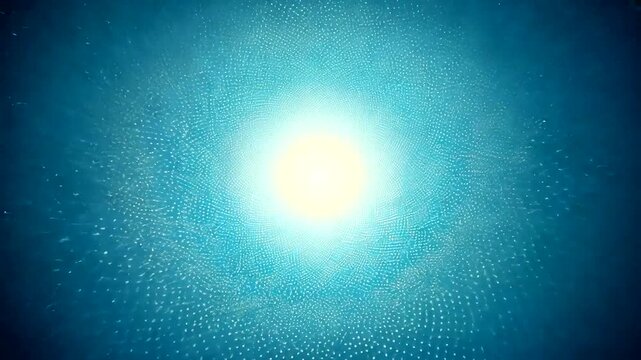 Swirling blue vortex with white dots emanating from a bright, central light source