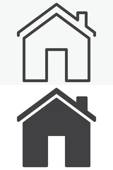 House with chimney line and solid vector icon set