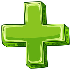 Obraz premium Bright Green Plus Sign 3D Symbol Illustration Representing Addition and Growth