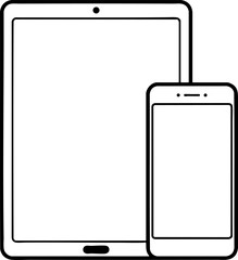 Smartphone and Tablet Line Vector Icon Isolated on White Background – Mobile Technology Devices, Digital Communication, Electronic Gadget Design