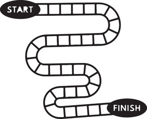 Black Silhouette of a Winding Game Board Path with Start and Finish Ovals on White Background serpentine on transparent background