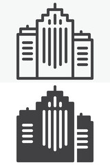 Office buildings line and solid vector icon set