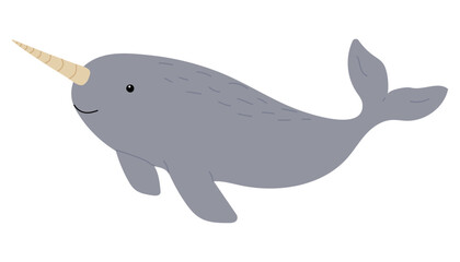 Narwhal swimming in the ocean with a friendly expression during a sunny day