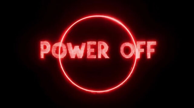 A glowing red neon sign reading power off sits against a dark background as its circular outline pulses subtly over time creating a gentle light fluctuation in an indoor nighttime setting.