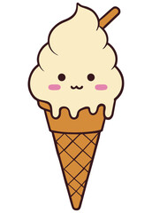 vanilla ice cream cone vector illustration with a cute cartoon face