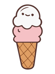 ice cream cone with smiling face and two colors vanilla and pink