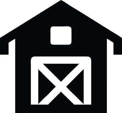Simple black barn icon with crossbuck doors showcases agricultural building structure