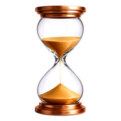 Stylish copper hourglass with cascading sand, representing timeless elegance, isolated against a transparent PNG backdrop.
