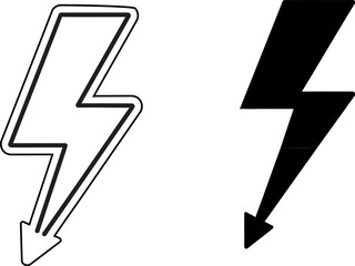 Two lightning bolt icons one outline and one solid black on white background