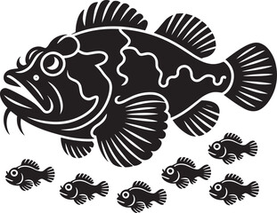 Deep sea monkfish illustration vector engraving style drawing bottom dwelling marine creature silhouette