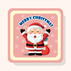 Cartoon Santa Claus Vector with Merry Christmas Text.