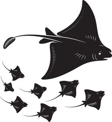 Giant manta ray aquatic animal silhouette vector illustration vintage engraving style species drawing