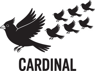 Northern cardinal bird silhouette set flying and perching over square background graphic vector illustration