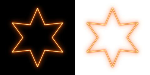 Glowing orange neon star outline design on black and transparent backgrounds for modern digital art and graphic elements
