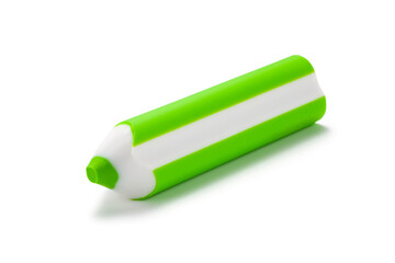 Pencil shaped colored eraser isolated on white background