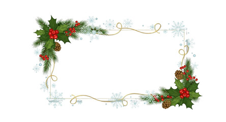 christmas frame with holly berries
