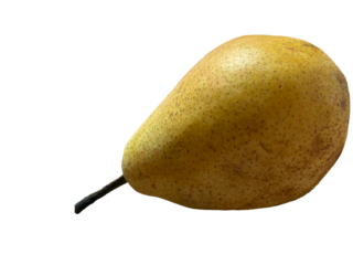 Ripe, yellow pear isolated on a transparent background. Aesthetic yellow fruits for food concept, harvesting themes, healthy eating, and packaging design. PNG