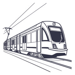 Modern tram illustration showcasing sleek design and efficient public transportation, emphasizing urban mobility and sustainable commuting, isolated on