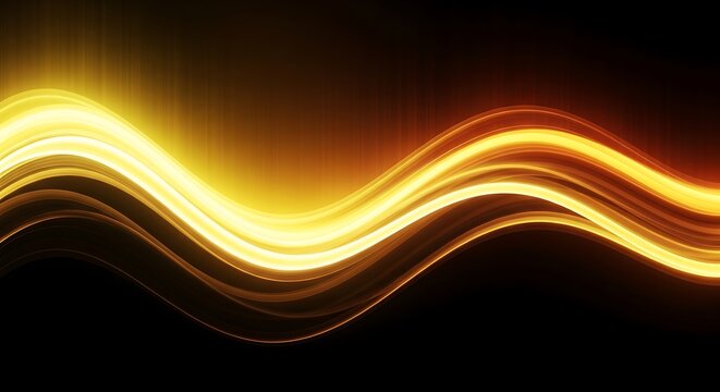 Abstract glowing golden light waves flowing dynamically across a dark background with a sense of energy and movement