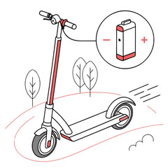 Illustration of a electric scooter with battery isolated on, a modern and ecofriendly mode of transportation for urban commuting and recreation