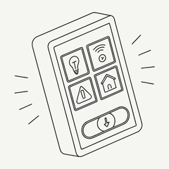 A minimalist line art illustration of a smart home control panel, isolated on, perfect for technology, automation, and modern living designs