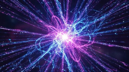 Abstract cosmic energy burst with glowing particles and vibrant light trails emanating outward