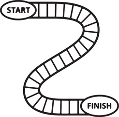 Black and white simple winding game board path with start and finish labels Keywords: game board, path, start, finish, winding, track, game, play, leisure, recreation, on transparent background