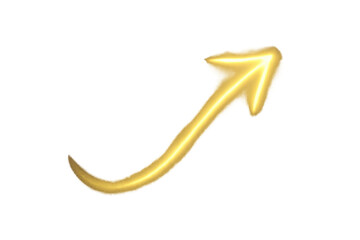 Glowing golden up arrow indicating growth, progress, and success, transparent background concept