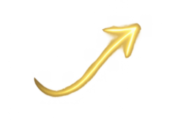 Glowing golden up arrow indicating growth, progress, and success, transparent background concept