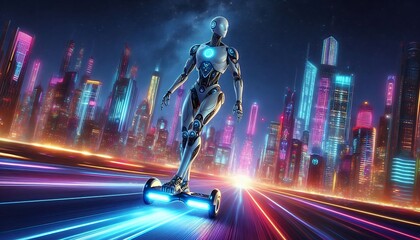 Bokeh Robot Jumping Silhouette