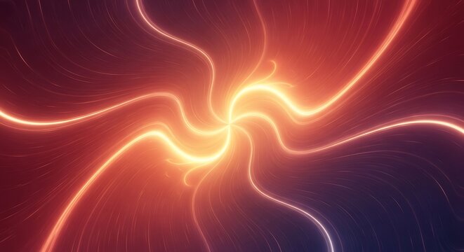 Abstract swirling glowing energy vortex with vibrant orange and red light trails in a dark cosmic background - Powered by Adobe