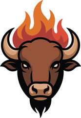 Furious bull head with raging fire flames logo mascot esport design illustration vector icon