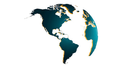 Glowing earth globe North America South America Atlantic Ocean and Europe visible blue and gold color modern digital style isolated on transparency background futuristic technology concept
